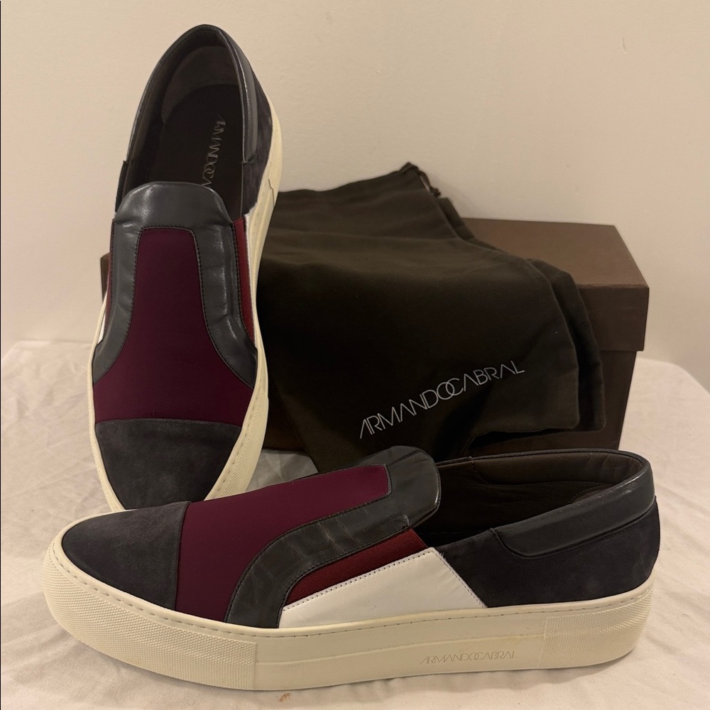Armando Cabral Men's Slip-On Sneakers - Burgundy, Black, and White